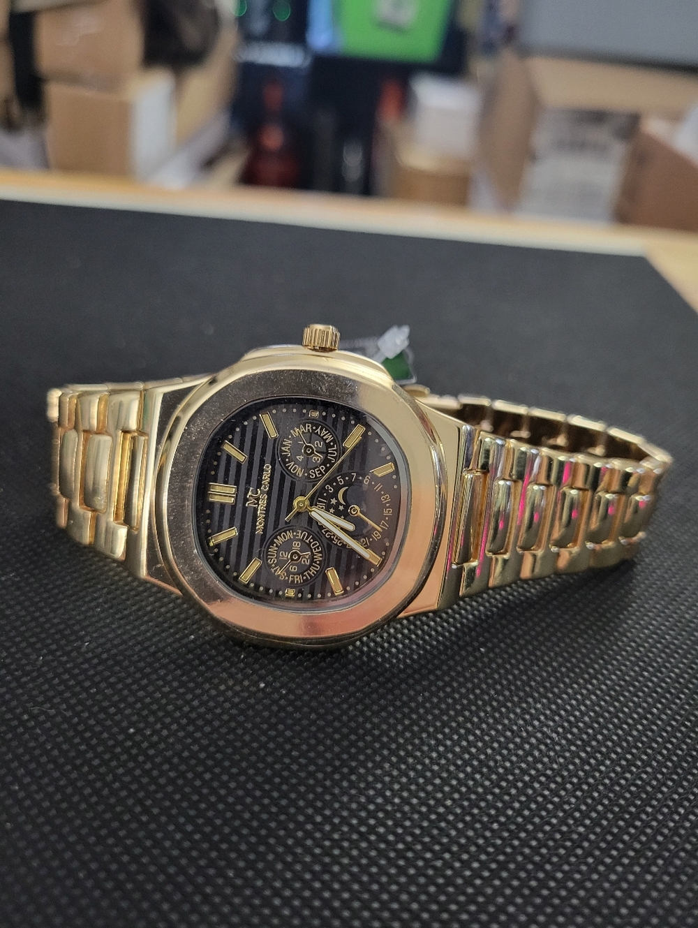 Mens Montres Carlo Gold Tone Watch